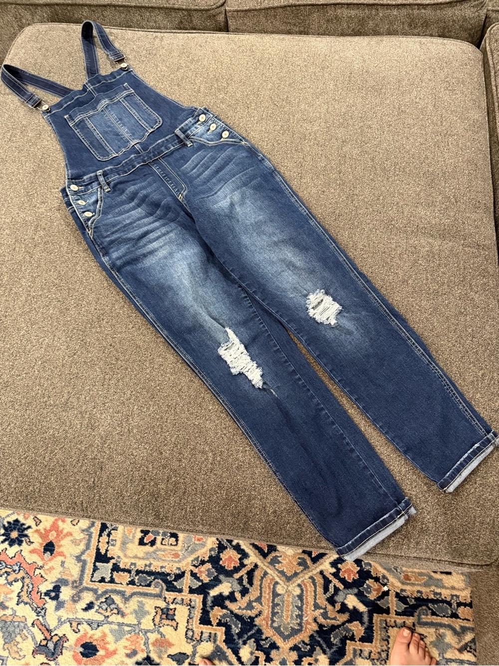 NWOT Kancan Denim Blue Distressed Women's Jean Overalls
